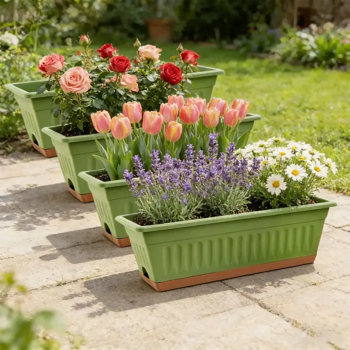 Lot de 4 jardinières rectangulaires 50x19x16cm