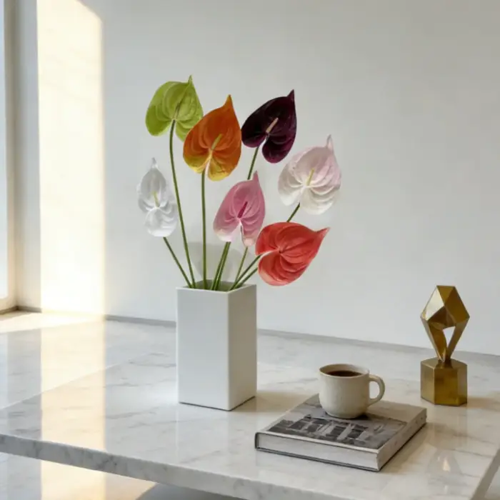 Plante artificielle Anthurium Peace Lily de haute qualité de 22,4 pouces pour la décoration murale florale de la maison, du hall d'hôtel, des expositions et des accessoires de photographie