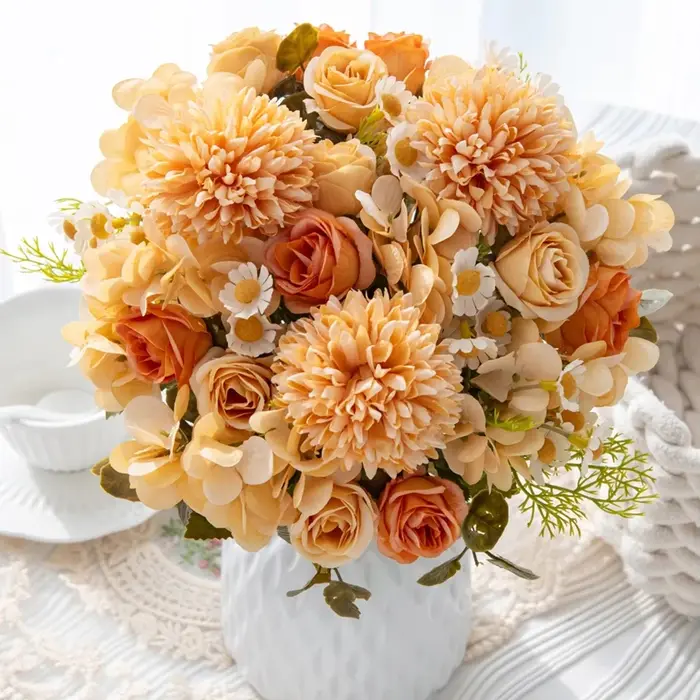 Fleurs artificielles De Mariage Maison Chambre Décor De Table Bouquet De Mariée Jardin YardFake Soie Roses Hortensias Vase pour Conseil À L'extérieur