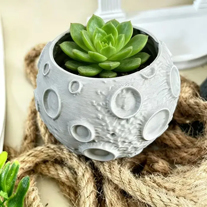 Pot de fleurs en forme de lune avec design de surface lunaire et texture réaliste, adapté aux petites plantes, pot pour plantes succulentes d'extérieur