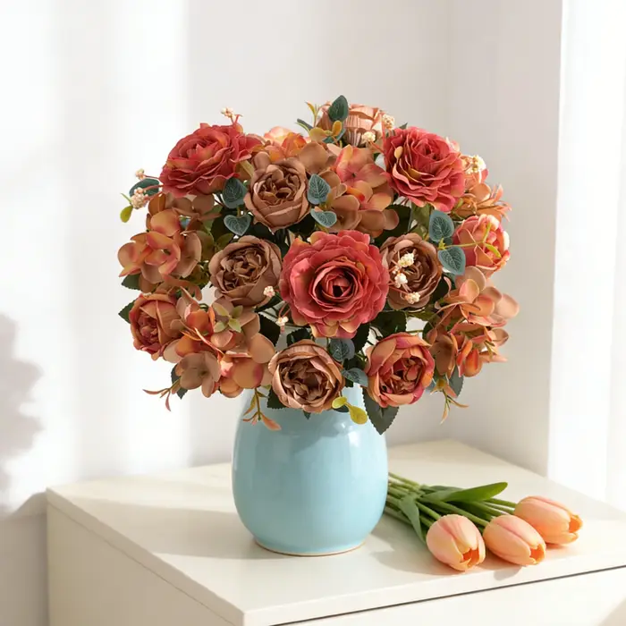 Bouquet de fleurs artificielles en soie : roses