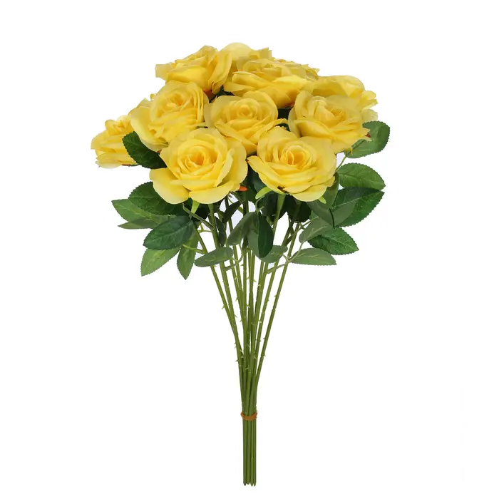 Rose artificielle jaune en soie à longue tige pour la décoration de la maison, la décoration de mari