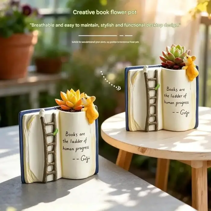 Pot fleur à livre ouvert pour affichage bureau étagère fenêtre
