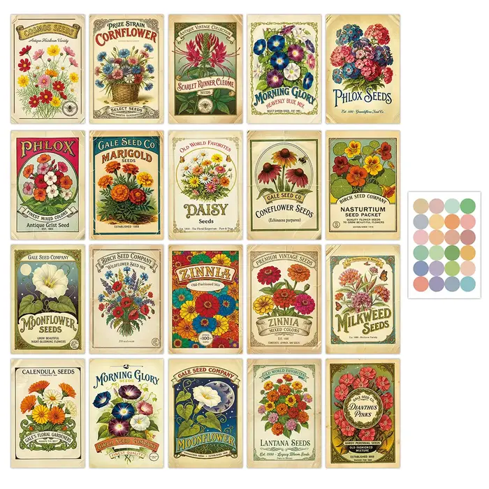 20 cartes de graines de fleurs botaniques vintage pour la décoration esthétique du jardin