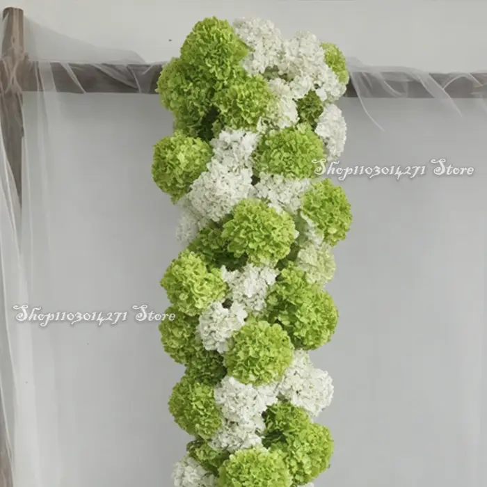 Hortensia vert mariage toile de fond arc fleur coureur KT conseil décor rangée florale fleurs boule Arrangement affichage événement fête accessoires