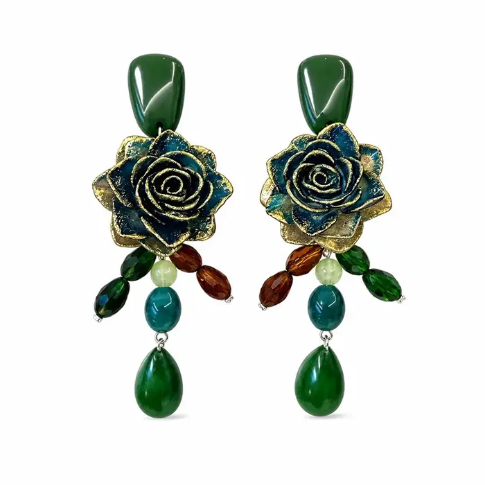Boucles d'oreilles vintage à fleurs, bijoux élégants et exagérés, tendance pour femmes, pour soirée, tempérament raffiné W226