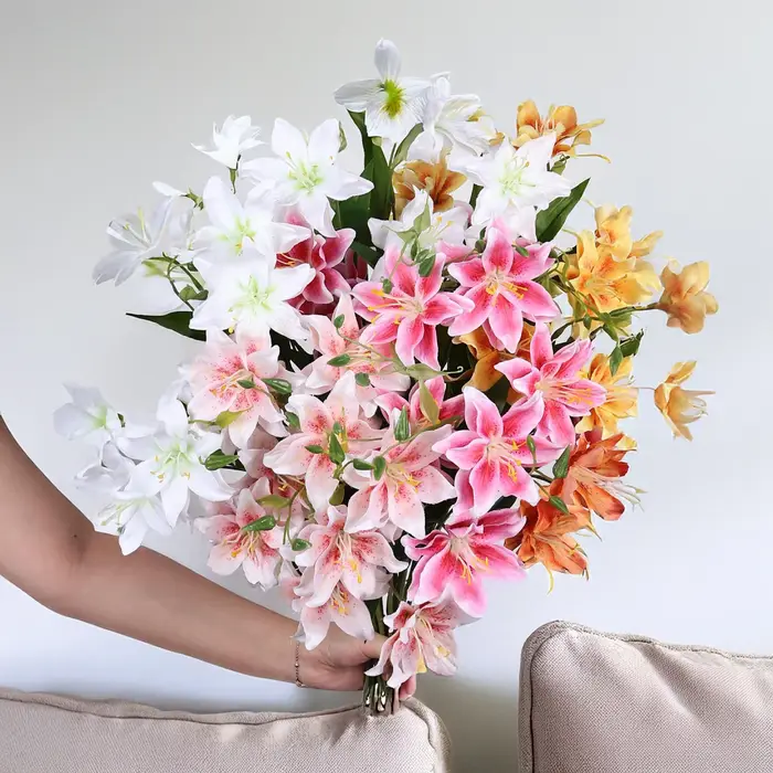 Fleurs artificielles de lys Double couche de 28 pouces