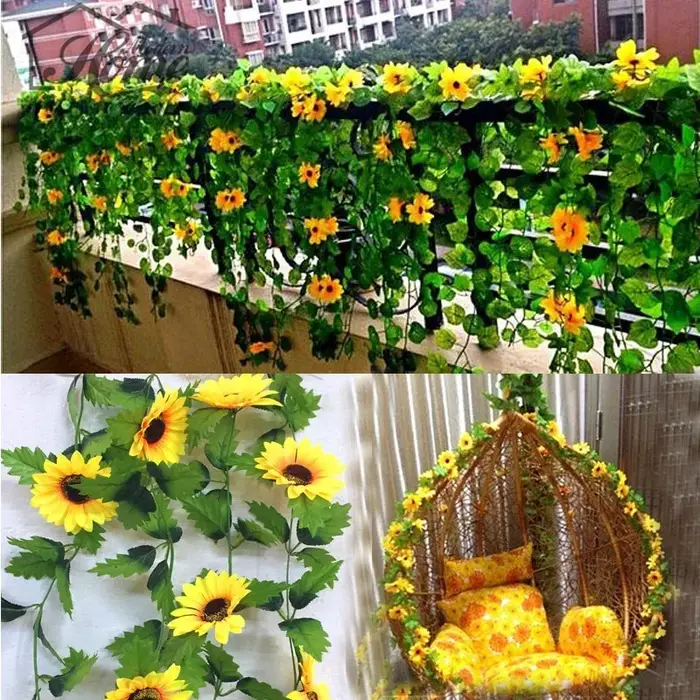 Guirlande de fleurs artificielles suspendues de vigne de tournesol jaune de 2.5M