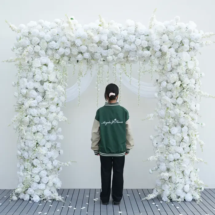 A8873 blanc Delphinium suspendu glycine florale arrangements artificiels toile de fond de mariage décoration fleur arc pour la cérémonie