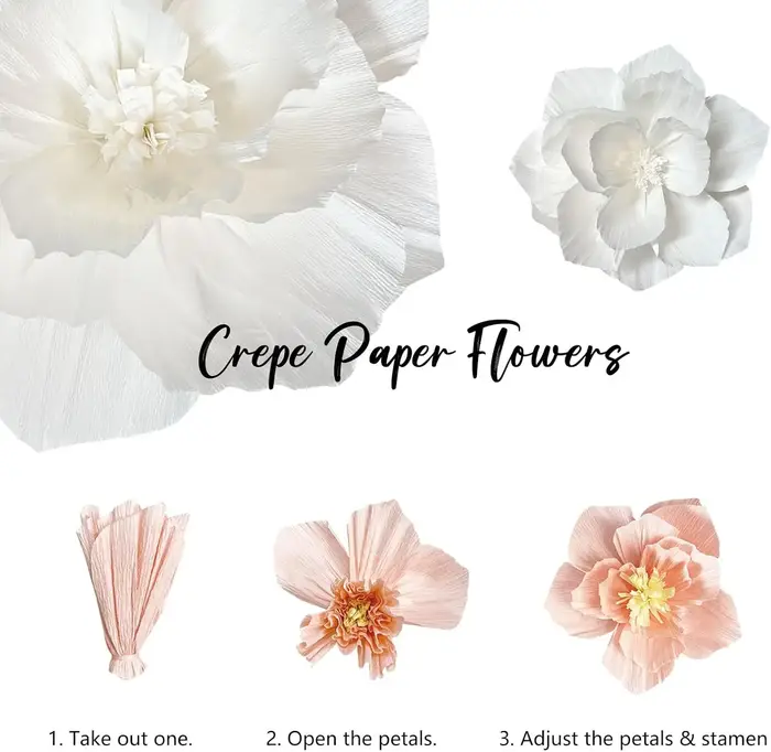 6 pièces fleurs en papier rose violet ivoire bleu clair Pastel crêpe artificielle tissu mur décor à la maison mariage anniversaire mariée bébé