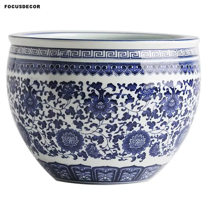 Jingdezhen Pot de fleur en porcelaine bleue et blanche haute température Pot