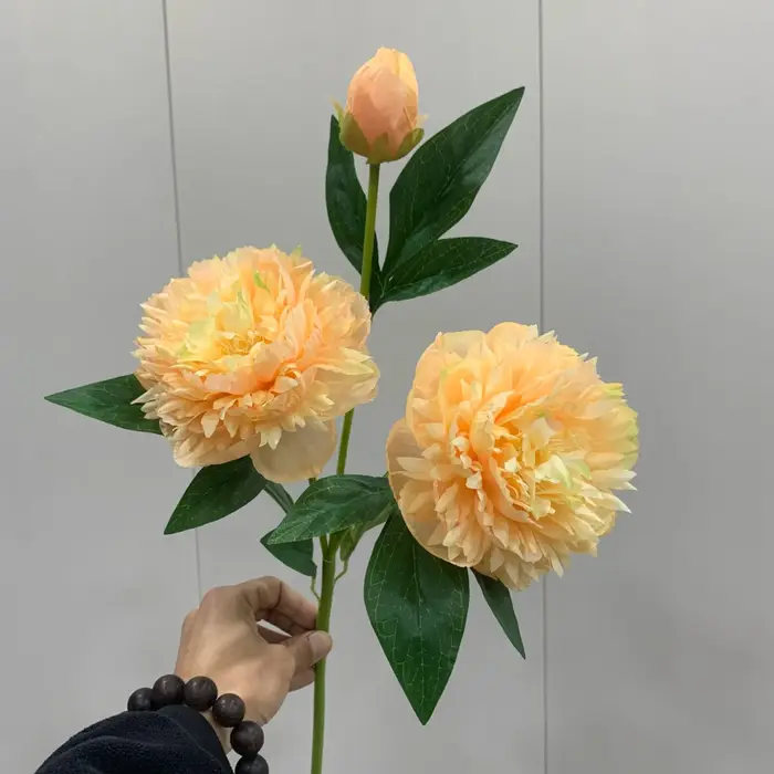Réaliste 3 têtes pivoine longue branche fleurs artificielles en soie maison fête décoration de mariage flores chambre