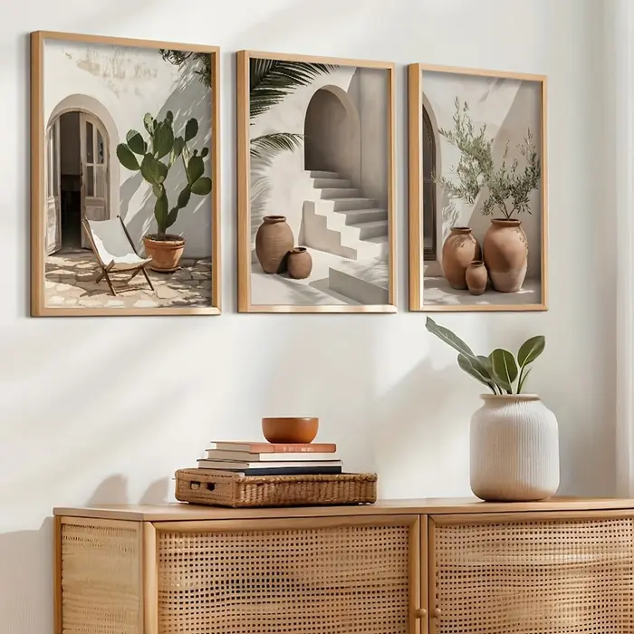 3 pièces méditerranéen bohème plantes en pot imprime affiche moderne photographie Art