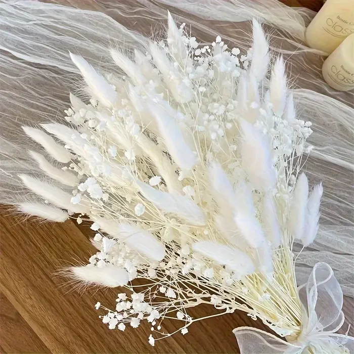 Bouquet de fleurs séchées blanches Gypsophila Boho Pampas, pour mariage, réception-cadeau pour bébé,