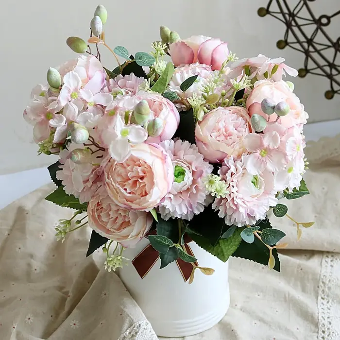 Fleurs artificielles Vénus rose Bouquet Soie