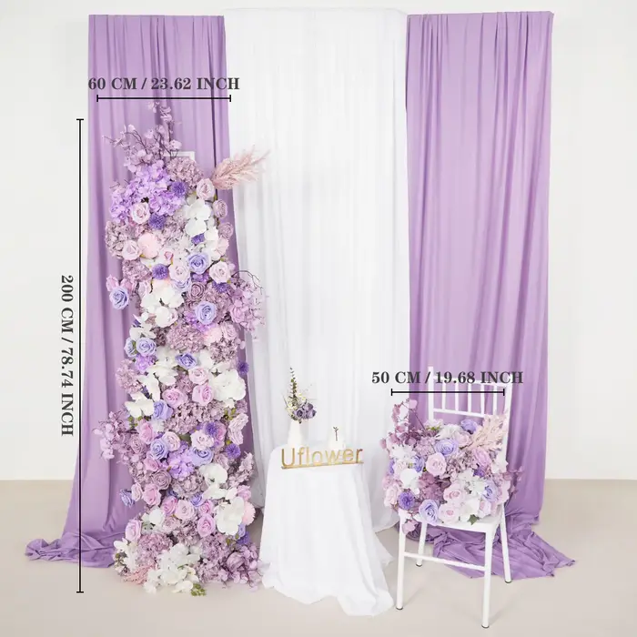 Décoration florale de luxe Uflower : Arche de mariage en roses artificielles violettes, arrangements pour scène de fête et accessoires en panneau KT