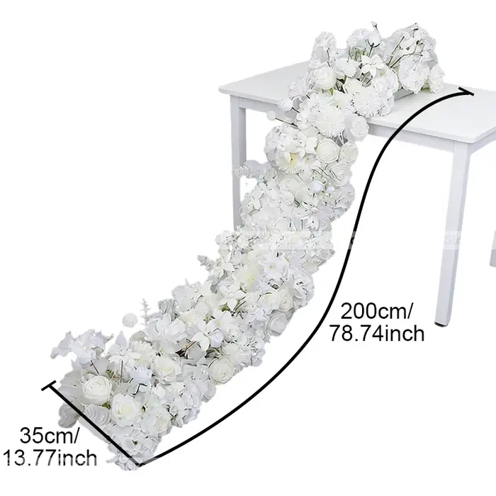 200/50cm Guirlande de fleurs artificielles de roses blanches de luxe pour centre de table de mariage