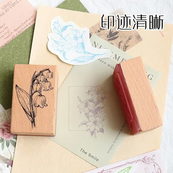 Lily Mengling Flower Ensemble de tampons décoratifs en bois à motifs de fleurs et de plantes en pot, pour DIY manuel, albums photo et journaux, 4 options