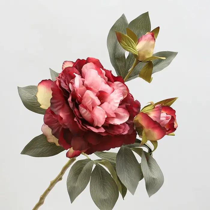 Branche de fleur de pivoine en soie blanche