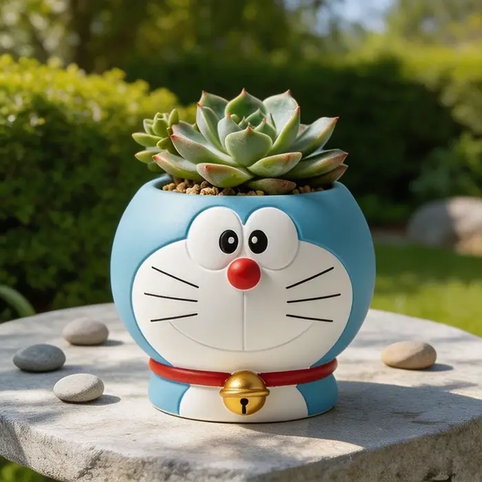 Pot de fleurs succulentes Doraemon, pot à plantes kawaii, mini pot de plantes d'intérieur, décoration de bureau, décoration de jardin, ornement, cadeau parfait