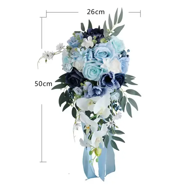 Yannew Boho-Bouquet de roses artificielles en cascade, support de gouttes d'eau, fleurs, rose poussi