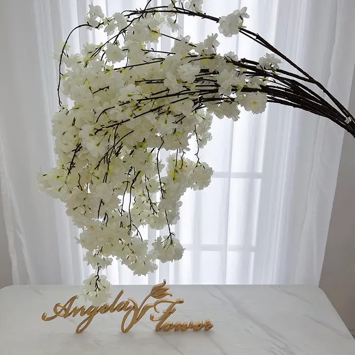 Blanc rose Champagne suspendus fleurs de cerisier branche de fleur artificielle décoration de la maison matériaux floraux de mariage A1268