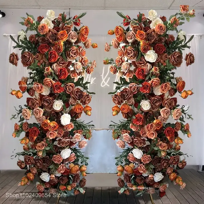 Décor de fond de scène de mariage en fleurs de rose 5D orange caramel