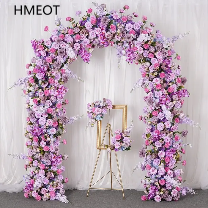 H7792 luxe 5D violet Rose orchidée Delphinium fleur rangée mariage toile de fond arc Arrangement Table pièce maîtresse bienvenue signe décor