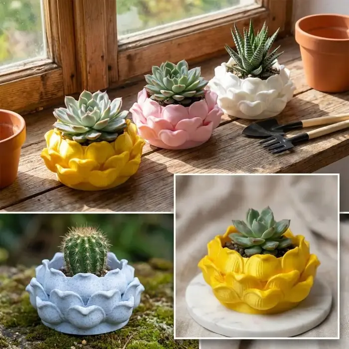 Pot de fleurs en plastique imprimé en 3D en forme de lotus, pots de pépinière avec trou de drainage, vase à fleurs, pots de culture pour jardin