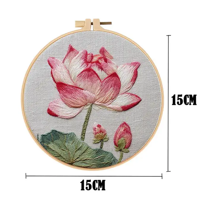Kits de broderie DIY sur toile imprimée avec motif de fleur de lotus