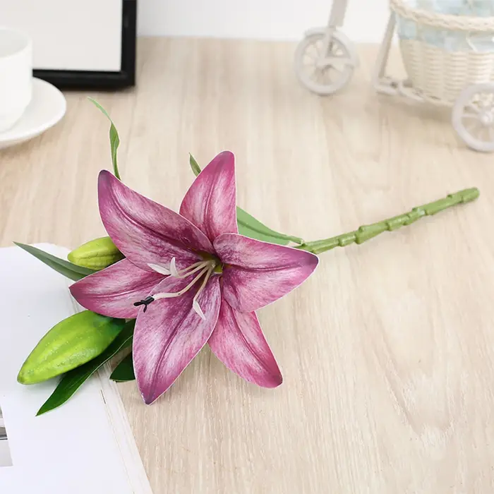 Fleurs artificielles, branche de lys au toucher réel, fausses fleurs blanches, pour mariage, jardin,