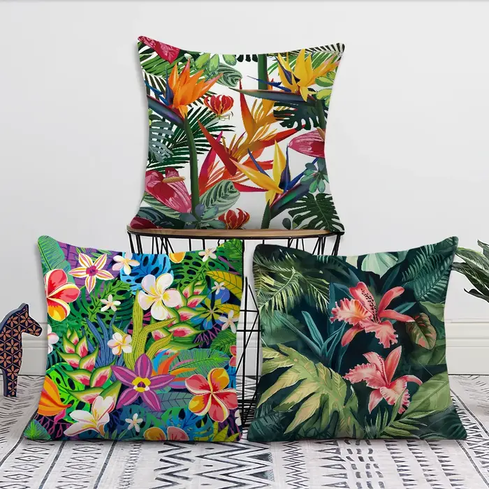 Housse de coussin confortable et douce à motifs floraux tropicaux pour canapé