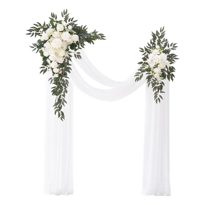 H8995 Kit de fleurs en arc de mariage avec gaze, lot de 4, 2 arrangement floral suspendu en sauge bl
