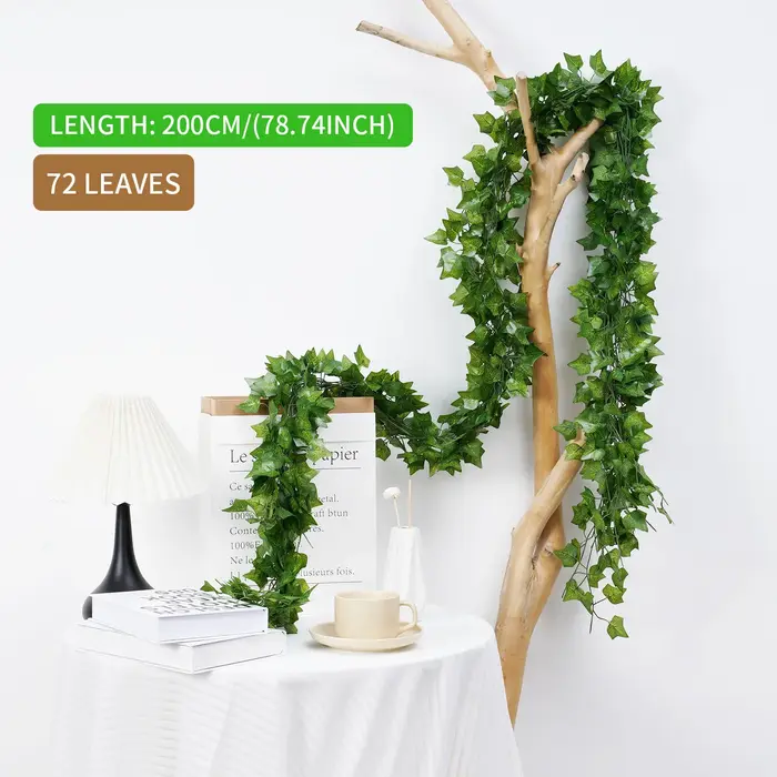 Lot de 6 guirlandes de lierre artificiel en soie de 200 cm, feuilles suspendues, pour décoration mai