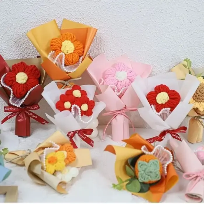 Mini bouquet de fleurs au crochet