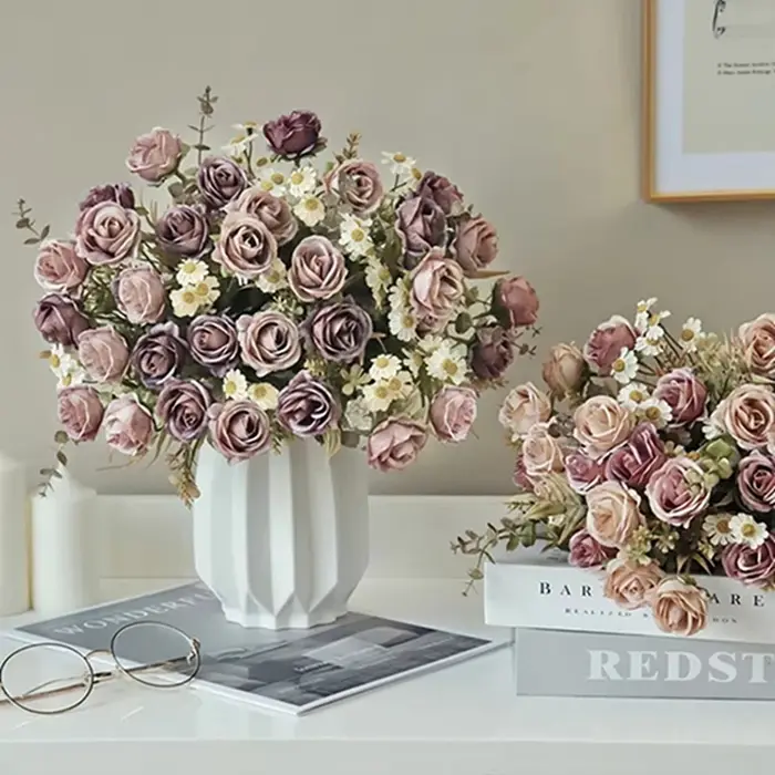 Roses en soie fleurs artificielles bricolage mariage maison salle de réception décoration de fête de Noël Bouquet de mariée produits colorés de photographie