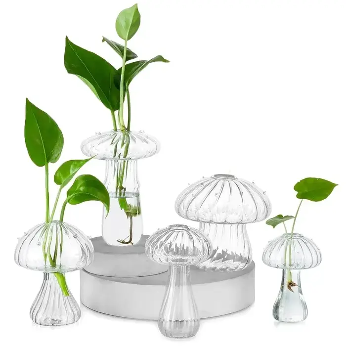 5Pcs Glass Mushroom Flower Vase Cute Colored