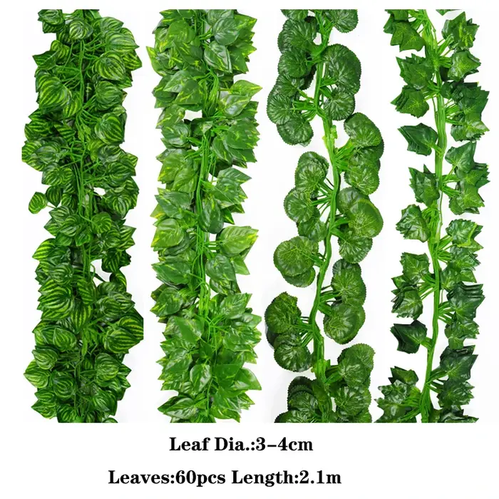 210cm Fleurs Artificielles Faux Plantes Lierre Vignes Soie Feuilles Vertes Liane Pour La Maison Chambre Décor Jardin