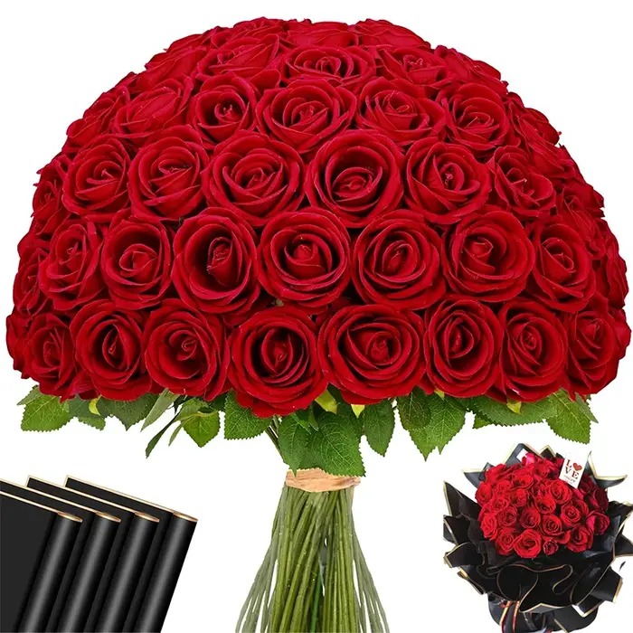 Roses rouges artificielles en vrac, fleurs en velours au toucher réel pour centres de table de maria