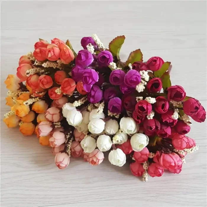 15 têtes/Bouquet petits bourgeons Roses Bract Simulation fleurs soie Rose