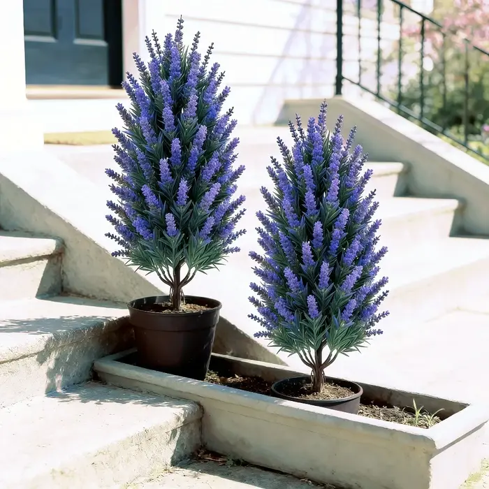 2 arbres artificiels de lavande violette pour extérieur avec piquets de fixation pour toiles de fond de mariage