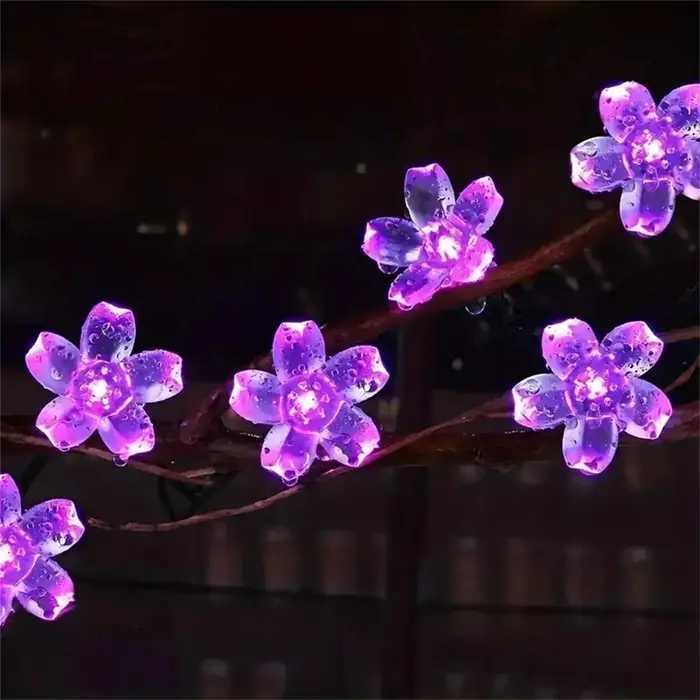 5/6.5/7/12M violet solaire fleur chaîne lumières fée LED