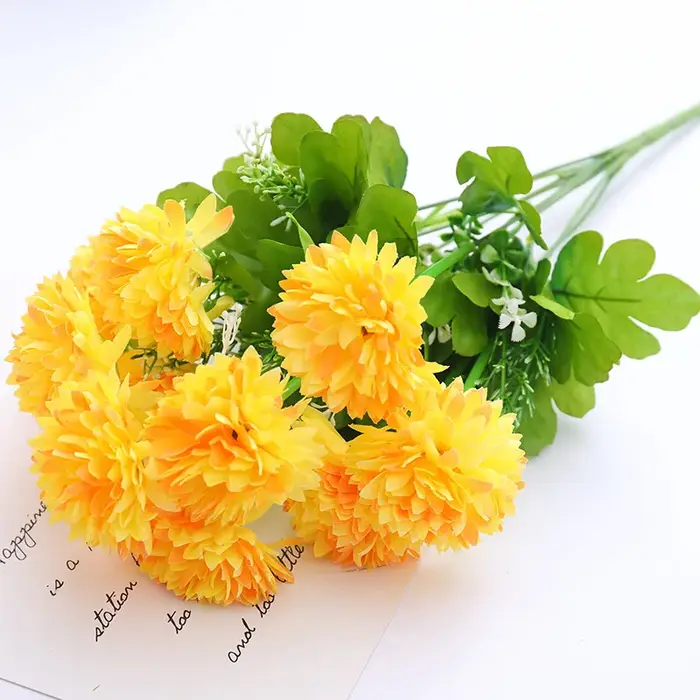 Bouquet de 10 chrysanthèmes polychromes artificiels en soie