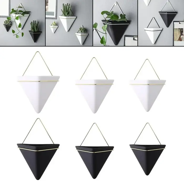 Jardinière suspendue triangulaire en céramique, jardinière intérieure et extérieure, décoration de maison pour fleur