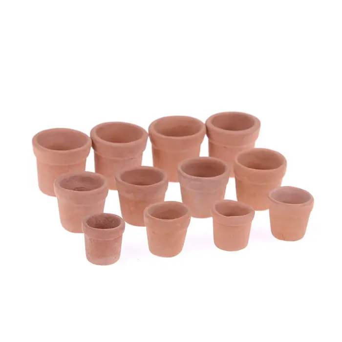 Lot de 12 pots de fleurs miniatures faits à la main en argile rouge