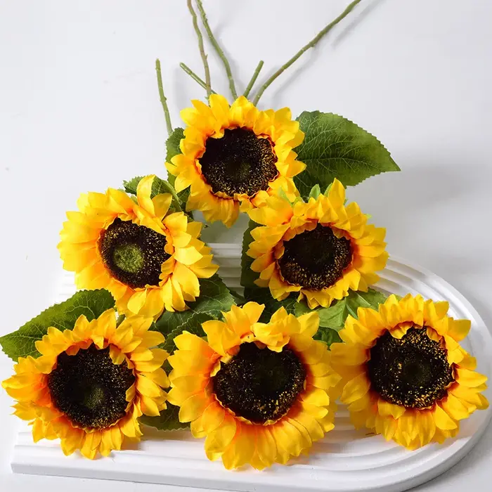 Branche de Fleurs Artificielles de Tournesol avec Cuir oral elu