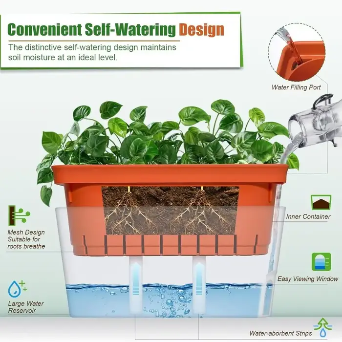 Pots de fleurs modernes à arrosage automatique, décoratifs, avec fenêtre de visualisation du niveau d'eau, pour plantes d'intérieur, herbes aromatiques et plantes succulentes.
