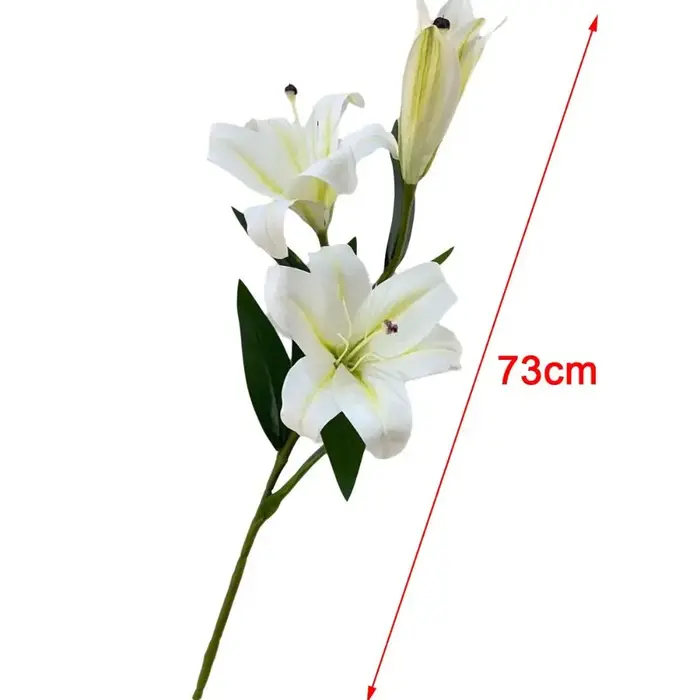 3 Têtes de fleurs artificielles de lys, finition peinture à l'huile, 73 cm de longueur, bouquet de lys en soie, style luxe léger, tige de lys simulée