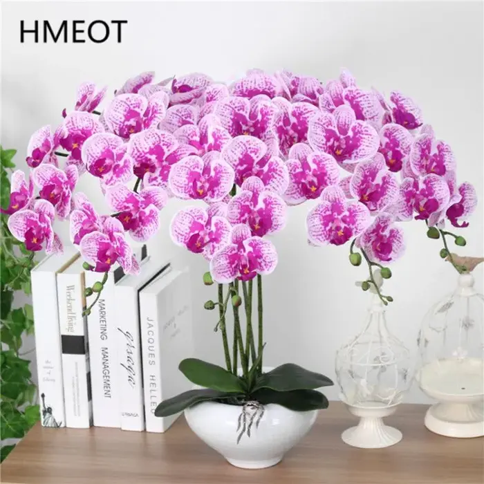 9 têtes d'orchidées Phalaenopsis artificielles en latex PU à toucher réel
