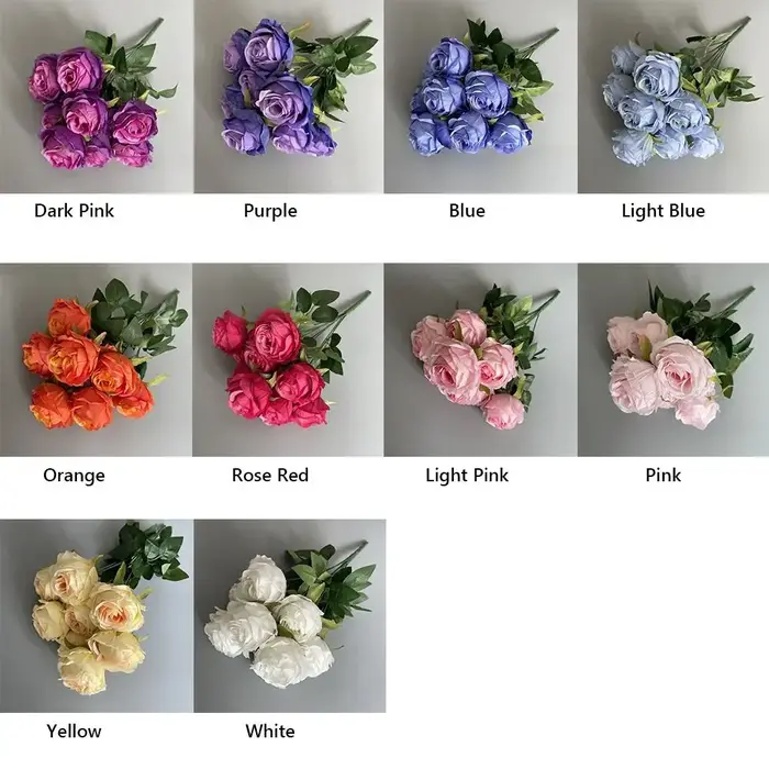 Fleur artificielle rose multicolore à 9 têtes